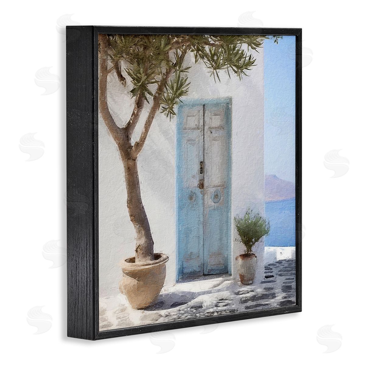 Coastal Greek Door Black Frame Print Wall Art, Home Decor by RileyB