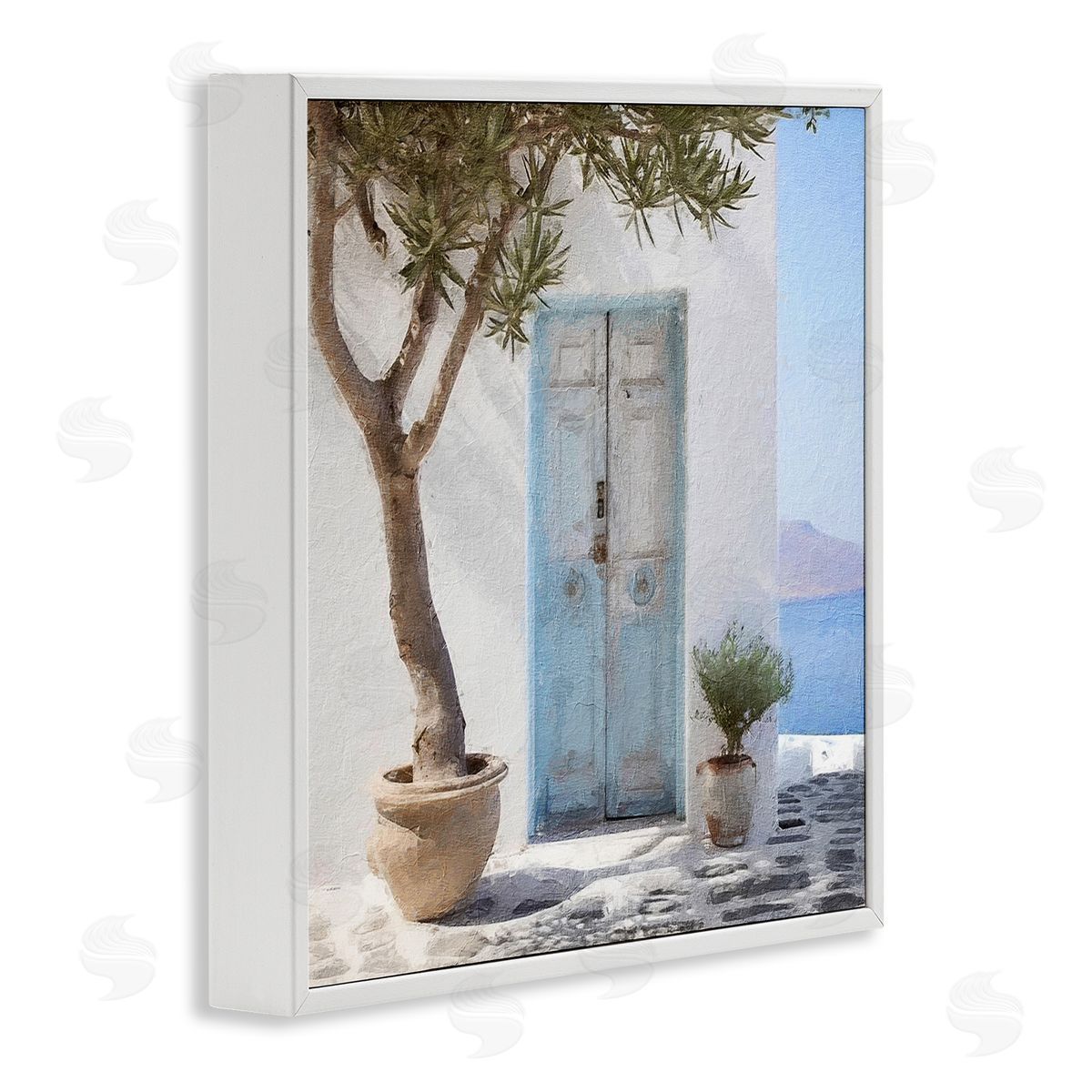 Coastal Greek Door White Frame Print Wall Art, Home Decor by RileyB