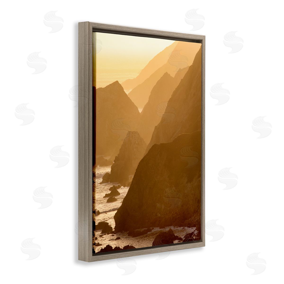 Rocky Cliffs by Beach Brown Floating Frame Canvas Wall Art, Home Decor by Dennis Frates