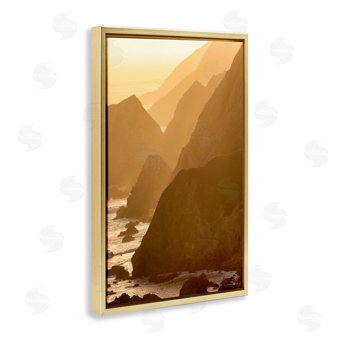 Rocky Cliffs by Beach Gold Floating Frame Canvas Wall Art, Home Decor by Dennis Frates