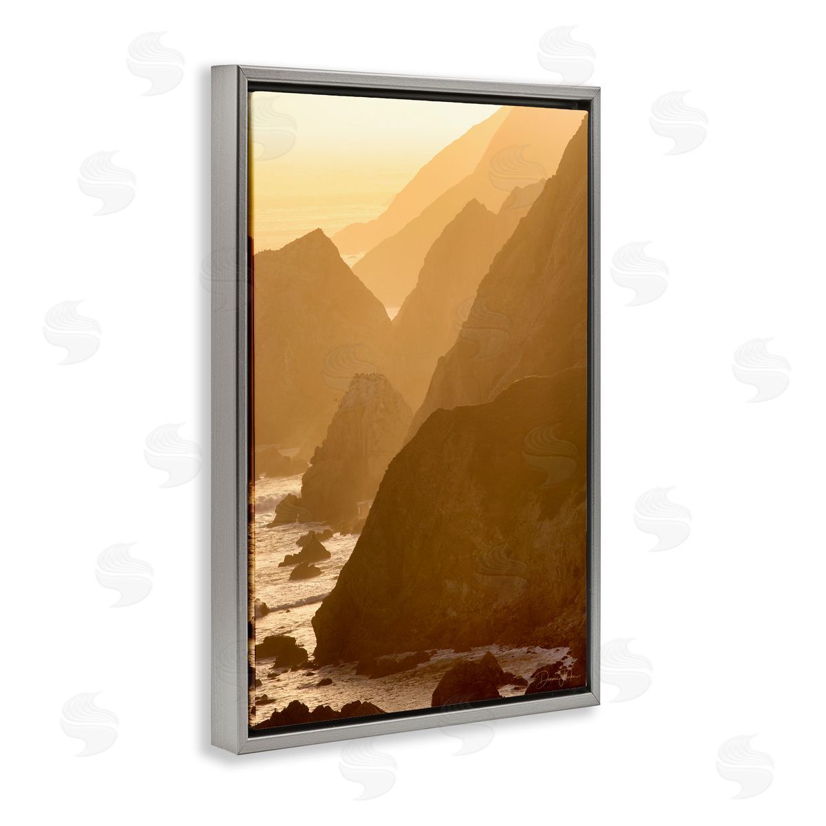Rocky Cliffs by Beach Grey Floating Frame Canvas Wall Art, Home Decor by Dennis Frates