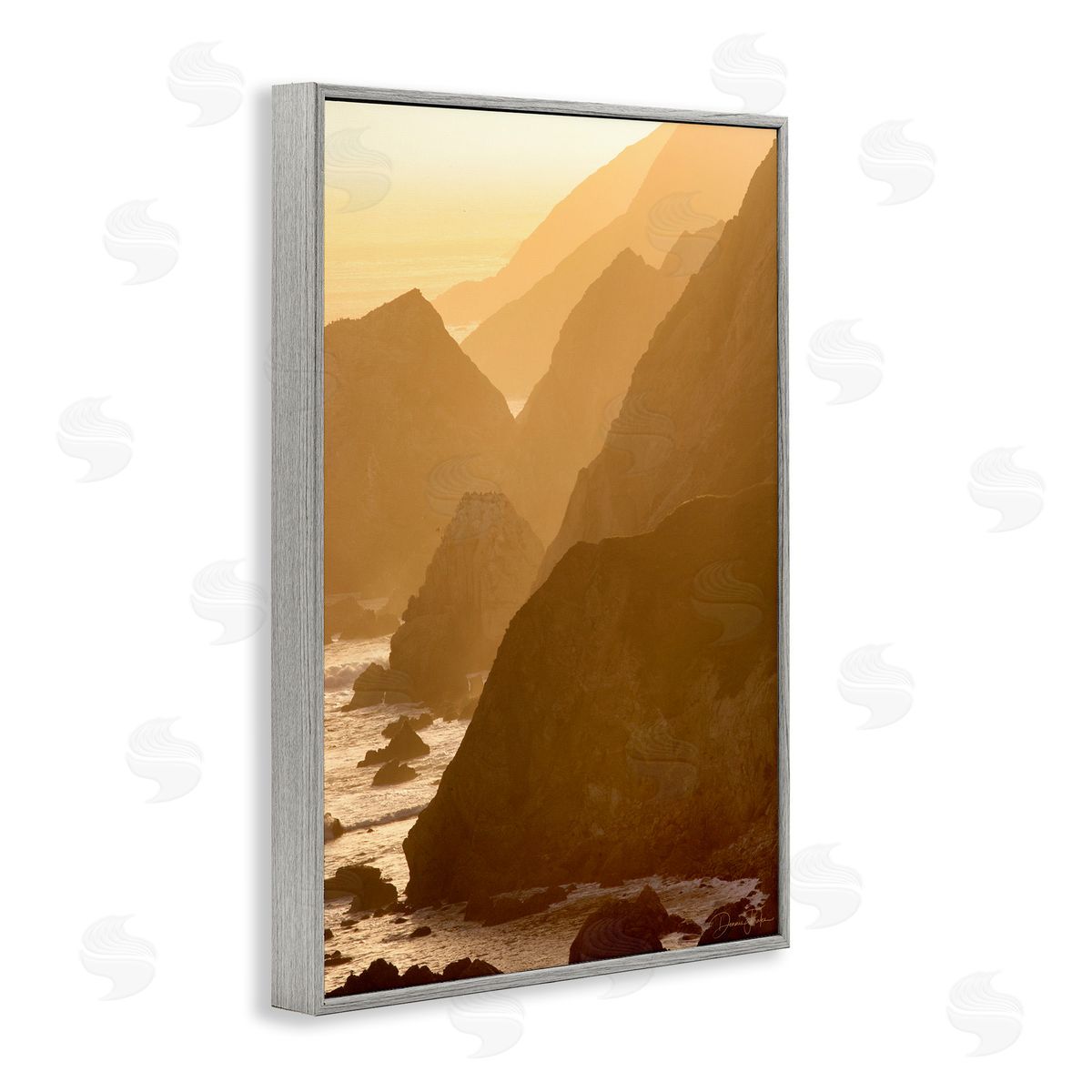 Rocky Cliffs by Beach Grey Frame Print Wall Art, Home Decor by Dennis Frates