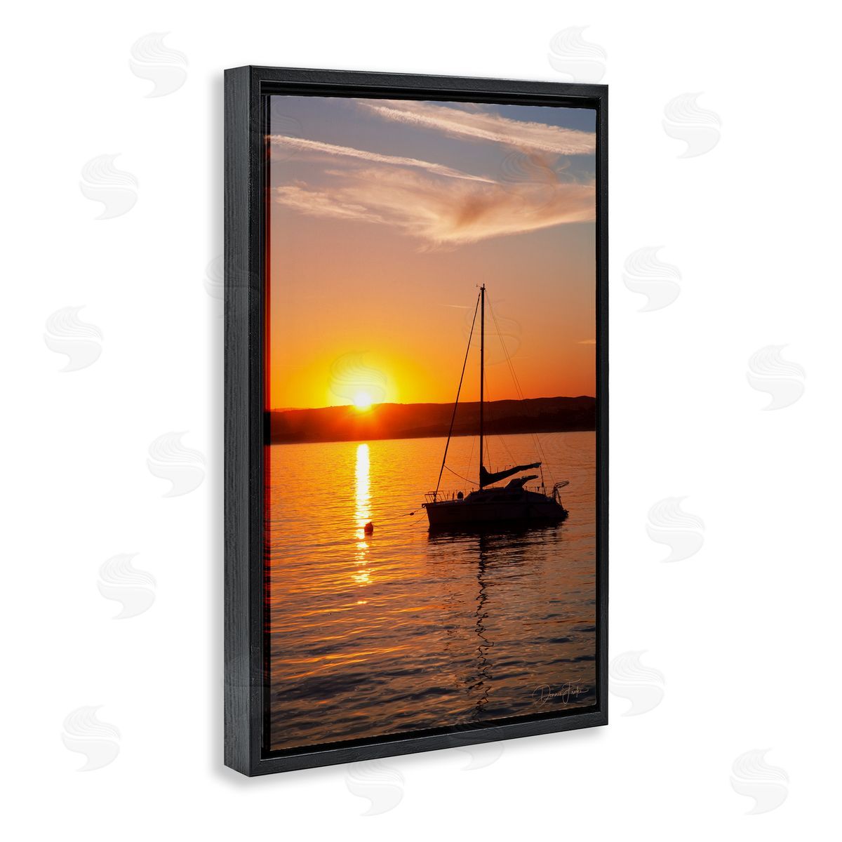 Boat Ride at Sunset Black Floating Frame Canvas Wall Art, Home Decor by Dennis Frates