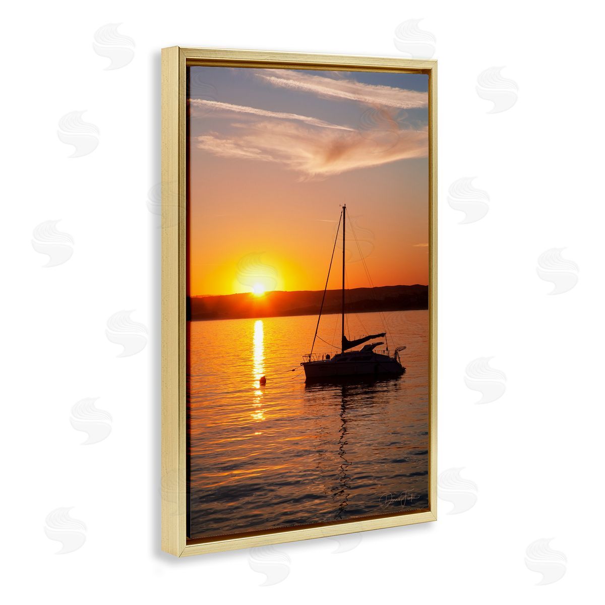 Boat Ride at Sunset Gold Floating Frame Canvas Wall Art, Home Decor by Dennis Frates