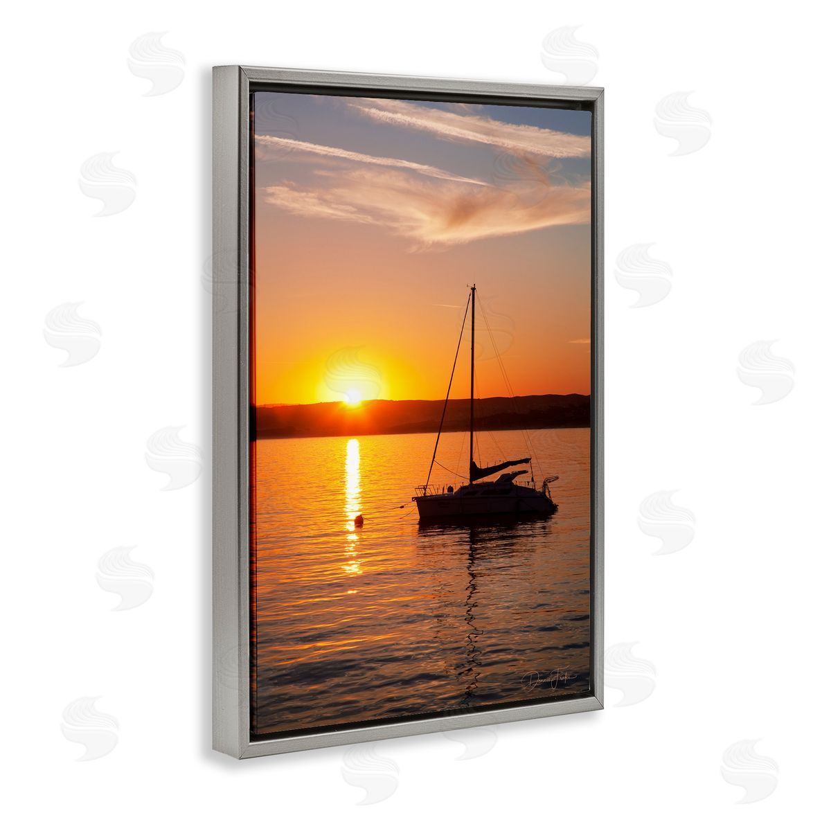 Boat Ride at Sunset Grey Floating Frame Canvas Wall Art, Home Decor by Dennis Frates