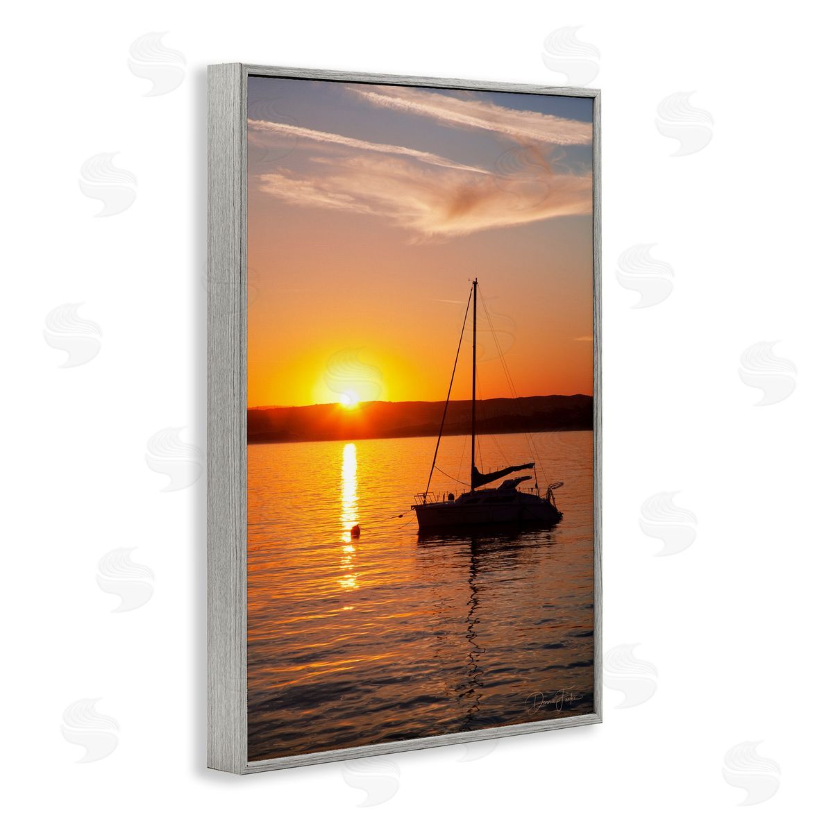 Boat Ride at Sunset Grey Frame Print Wall Art, Home Decor by Dennis Frates
