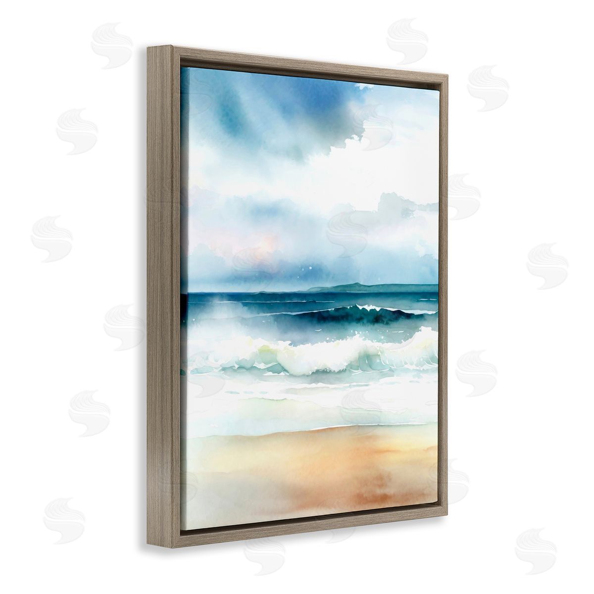 Rolling Seaside Waves Brown Floating Frame Canvas Wall Art, Home Decor by Steve Hunziker