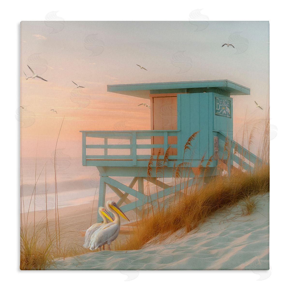 Coastal Charm Beach Hut Canvas Wall Art, Home Decor by Steve Hunziker