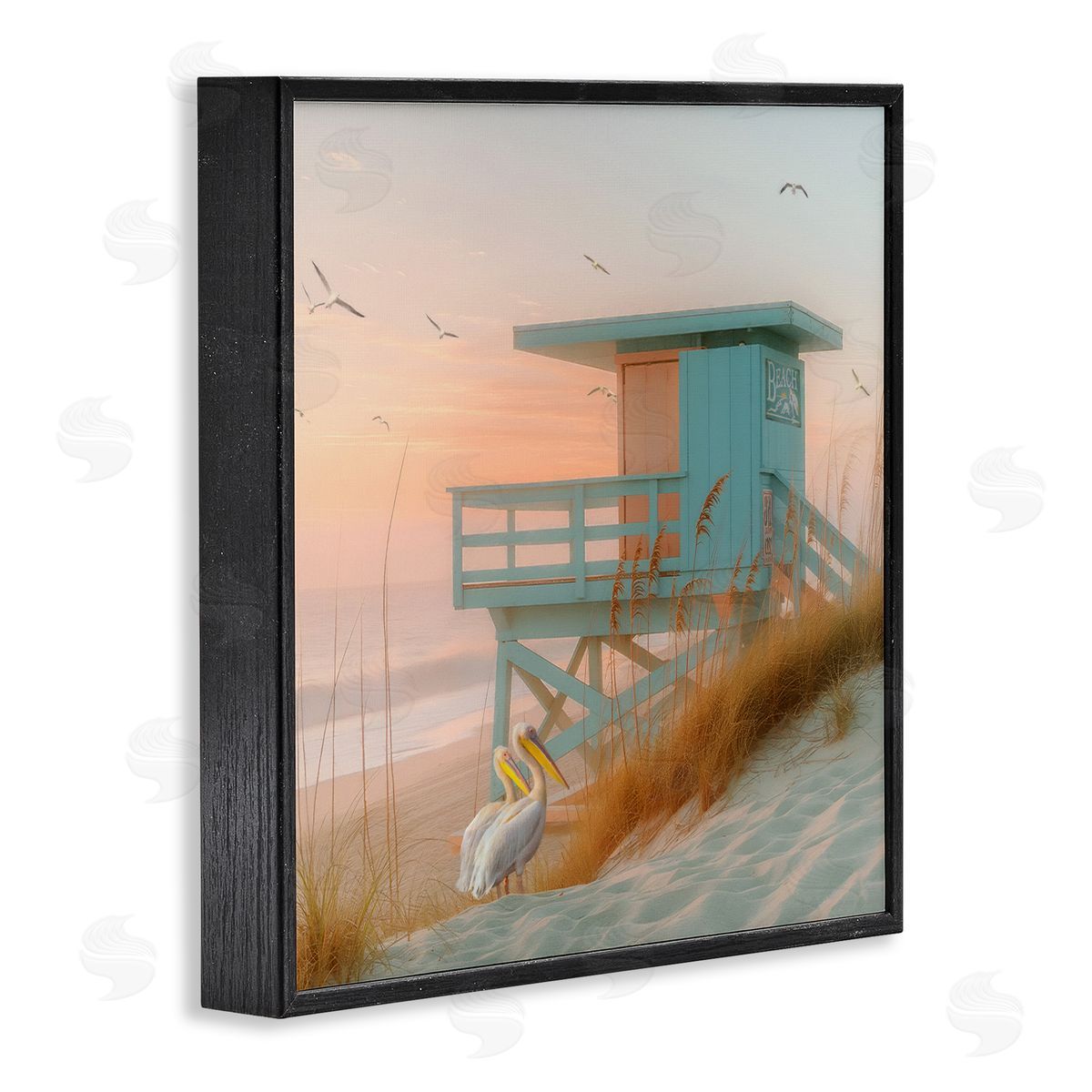 Coastal Charm Beach Hut Black Frame Print Wall Art, Home Decor by Steve Hunziker
