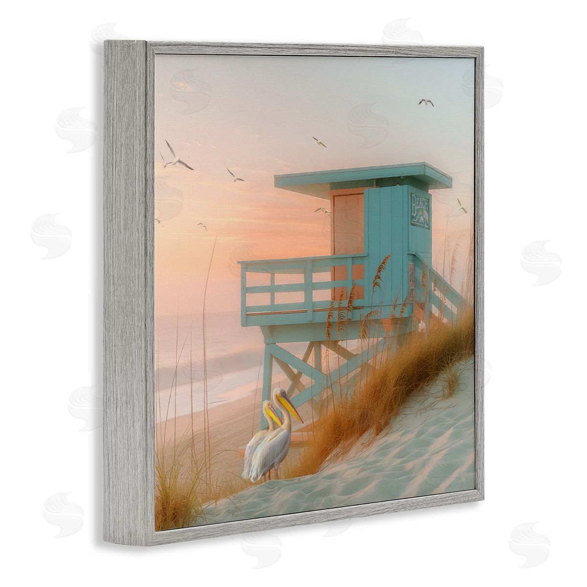 Coastal Charm Beach Hut Grey Frame Print Wall Art, Home Decor by Steve Hunziker