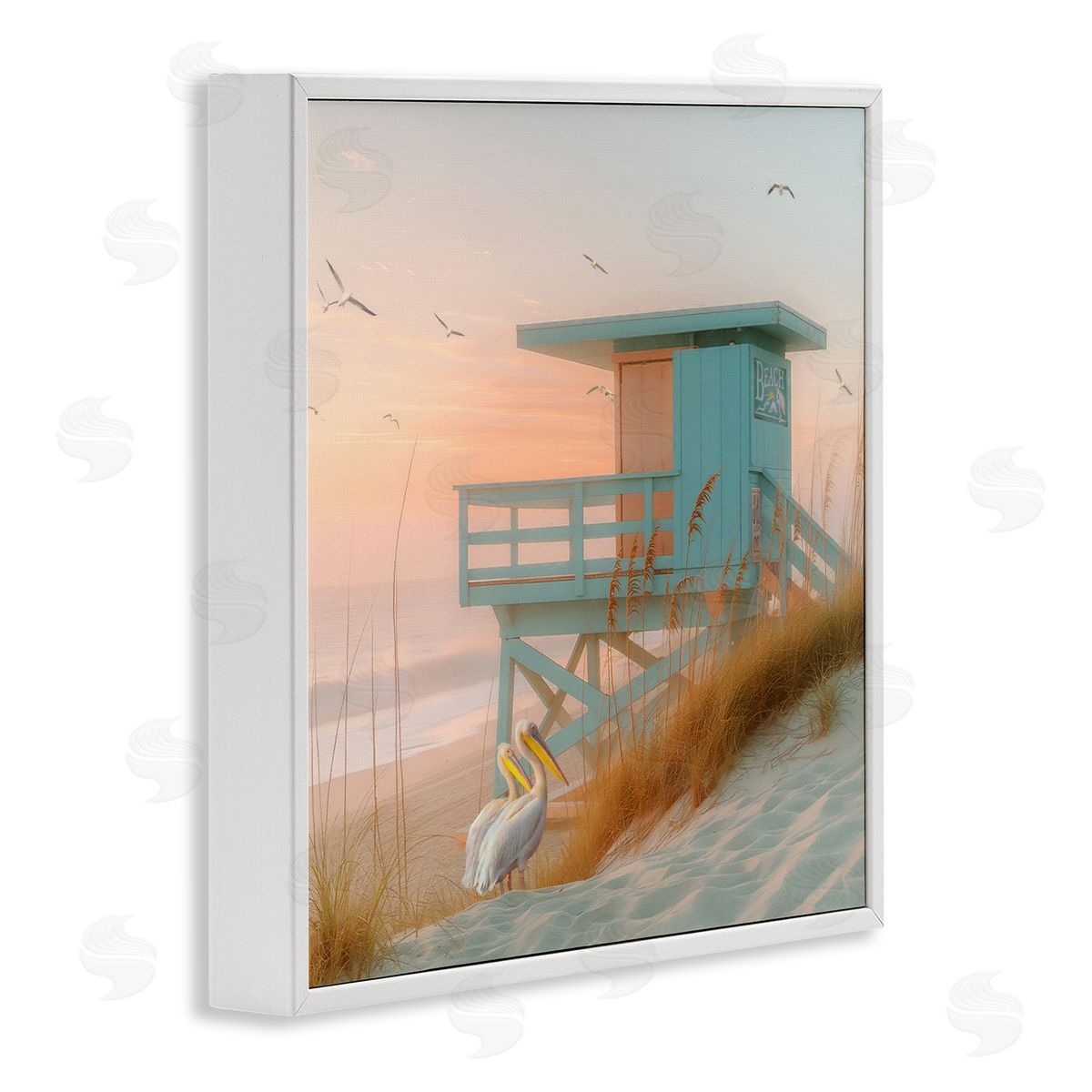 Coastal Charm Beach Hut White Frame Print Wall Art, Home Decor by Steve Hunziker