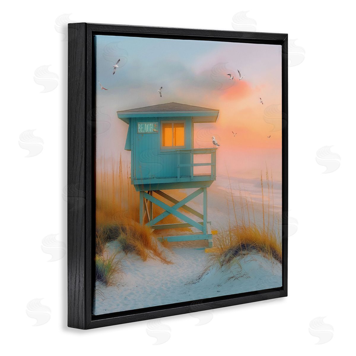 Coastal Charm Beach Black Floating Frame Canvas Wall Art, Home Decor by Steve Hunziker
