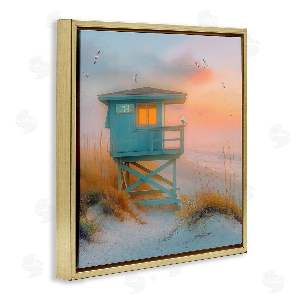 Coastal Charm Beach Gold Floating Frame Canvas Wall Art, Home Decor by Steve Hunziker