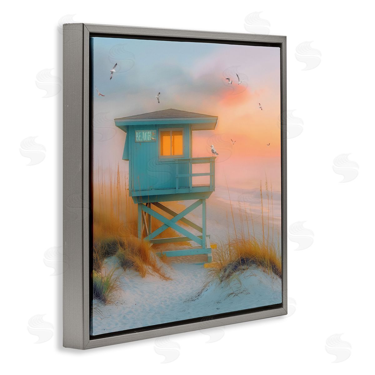 Coastal Charm Beach Grey Floating Frame Canvas Wall Art, Home Decor by Steve Hunziker