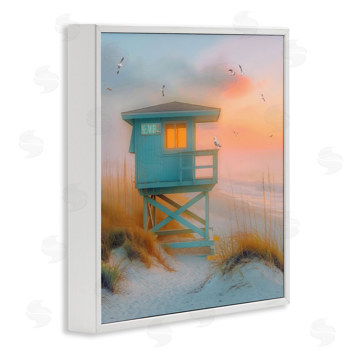 Coastal Charm Beach White Frame Print Wall Art, Home Decor by Steve Hunziker