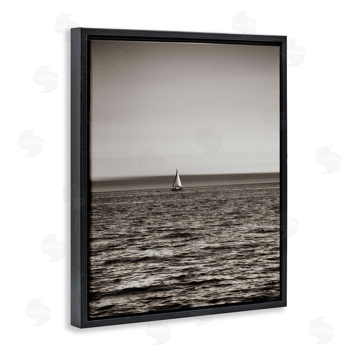 Lone Distant Sailboat Black Floating Frame Canvas Wall Art, Home Decor by Savanah Plank