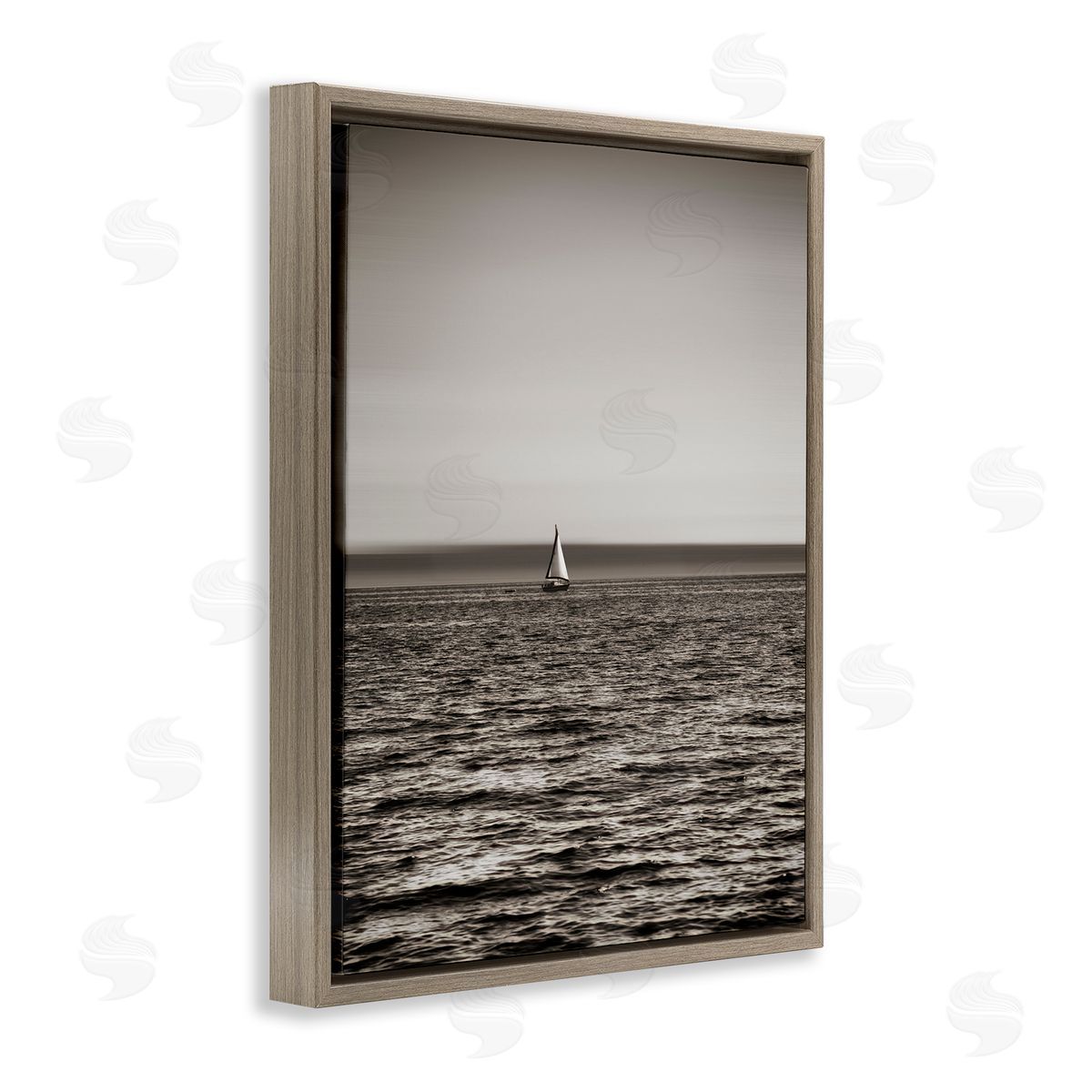 Lone Distant Sailboat Brown Floating Frame Canvas Wall Art, Home Decor by Savanah Plank
