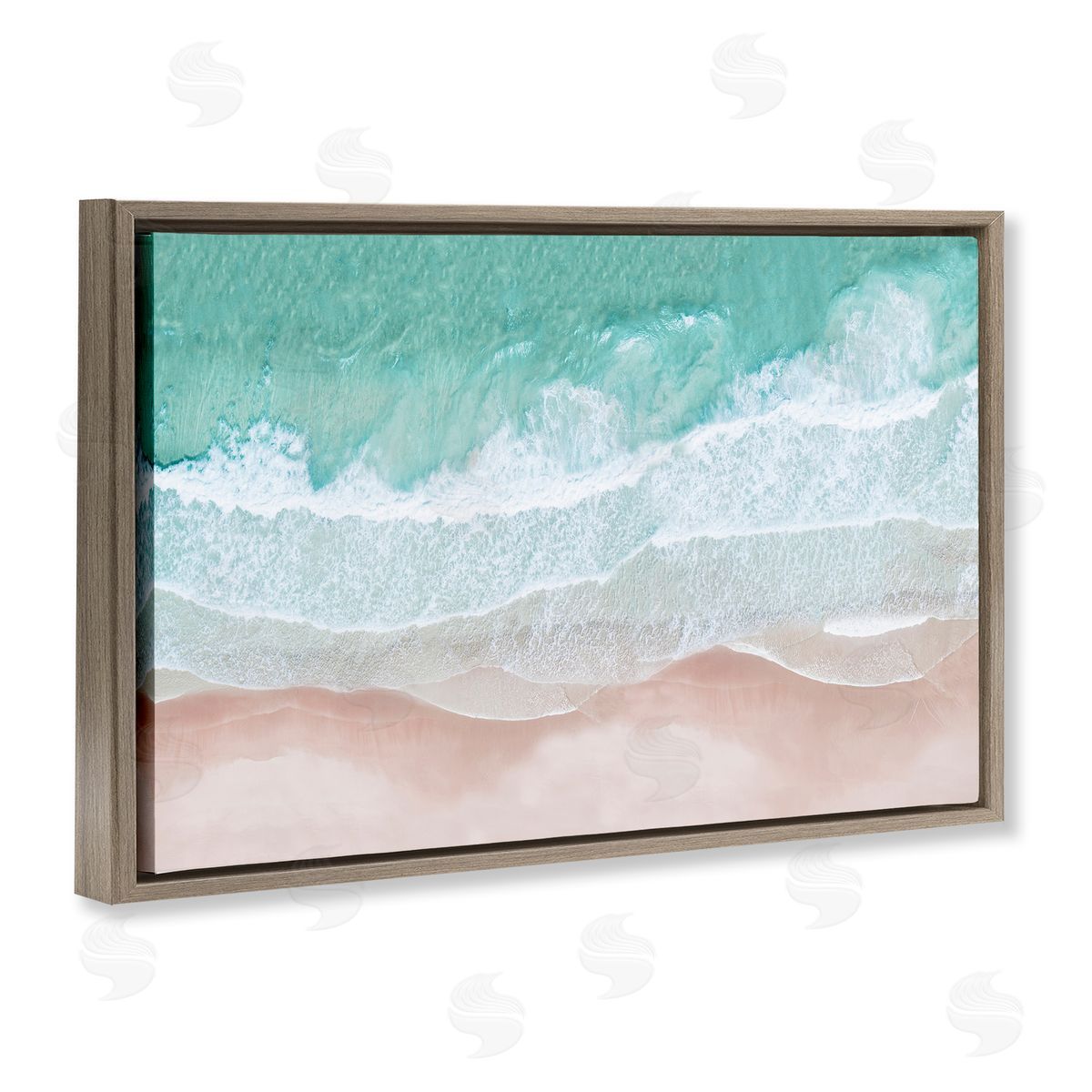 Aerial Sea View Brown Floating Frame Canvas Wall Art, Home Decor by Sisi and Seb