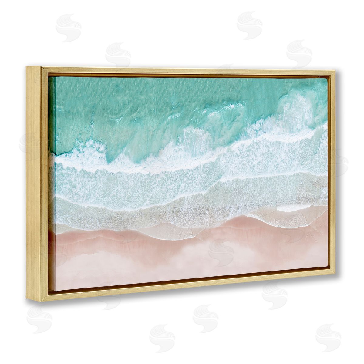 Aerial Sea View Gold Floating Frame Canvas Wall Art, Home Decor by Sisi and Seb