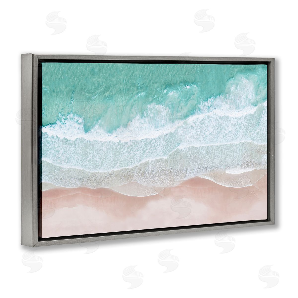 Aerial Sea View Grey Floating Frame Canvas Wall Art, Home Decor by Sisi and Seb