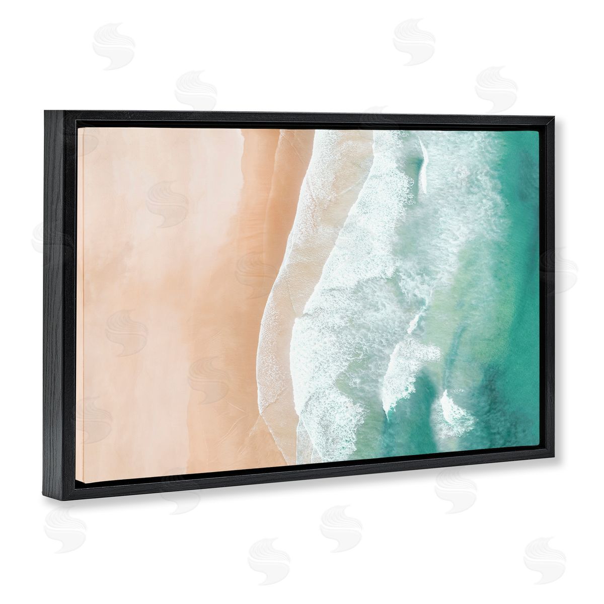 Aerial Sea Waves Black Floating Frame Canvas Wall Art, Home Decor by Sisi and Seb