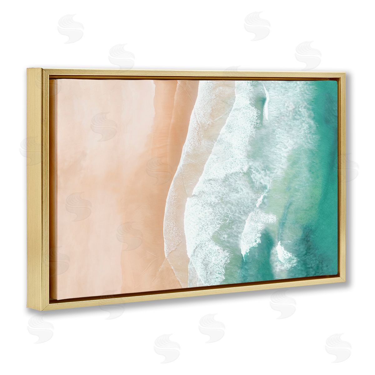 Aerial Sea Waves Gold Floating Frame Canvas Wall Art, Home Decor by Sisi and Seb