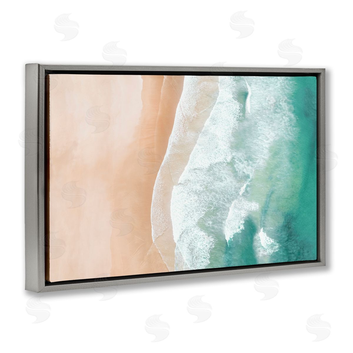 Aerial Sea Waves Grey Floating Frame Canvas Wall Art, Home Decor by Sisi and Seb
