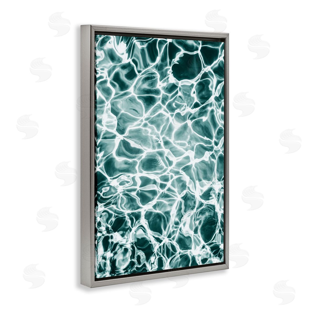 Aqua Ripple Pattern Grey Floating Frame Canvas Wall Art, Home Decor by Sisi and Seb