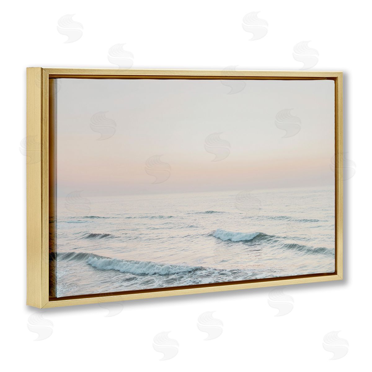Rolling Waves At Dawn Gold Floating Frame Canvas Wall Art, Home Decor by Sisi and Seb