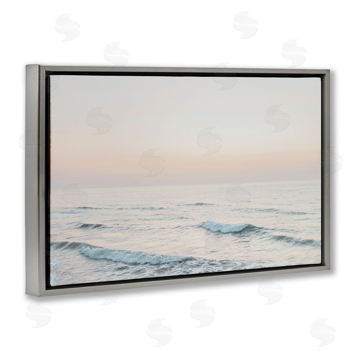Rolling Waves At Dawn Grey Floating Frame Canvas Wall Art, Home Decor by Sisi and Seb