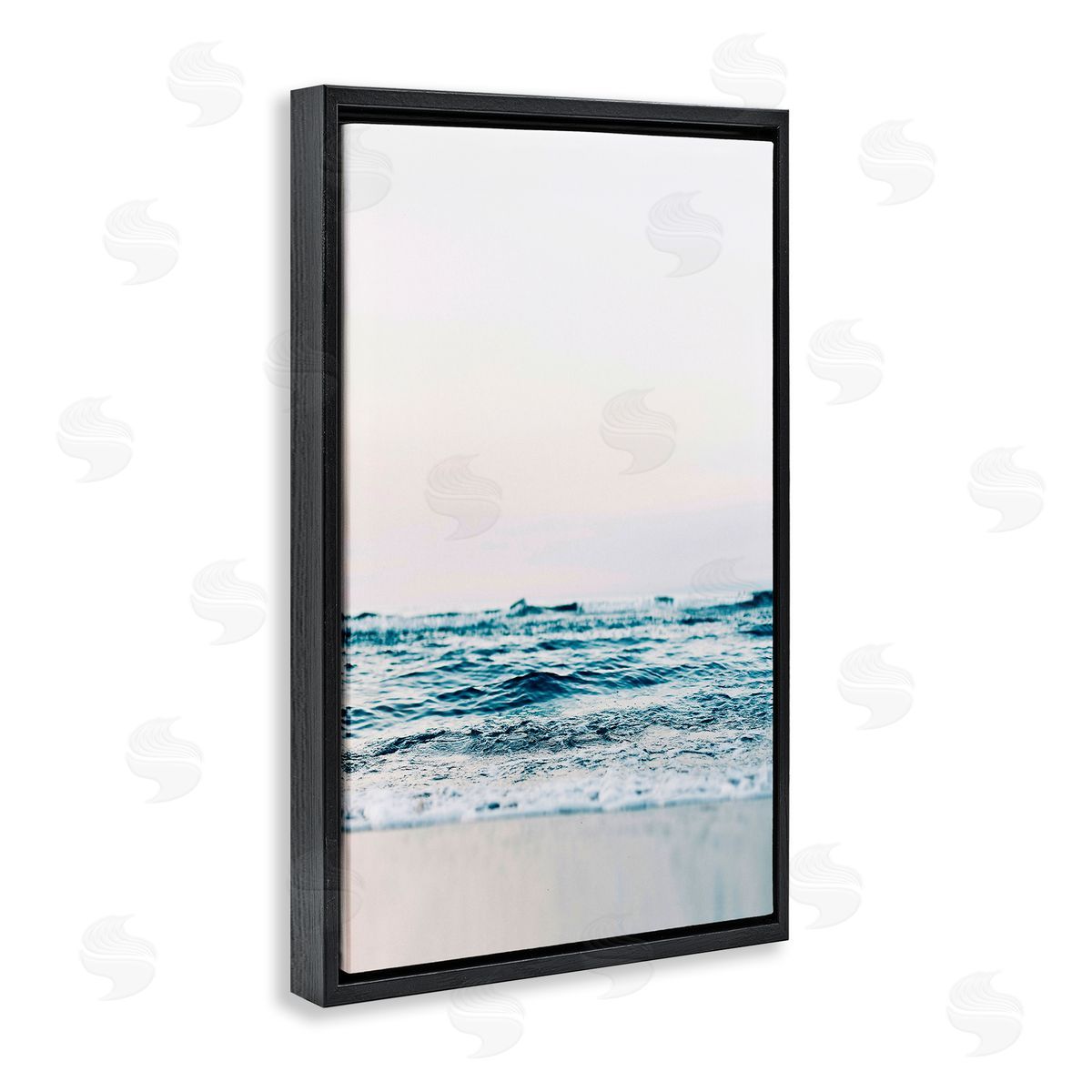 Subtle Beach Waves Black Floating Frame Canvas Wall Art, Home Decor by Sisi and Seb