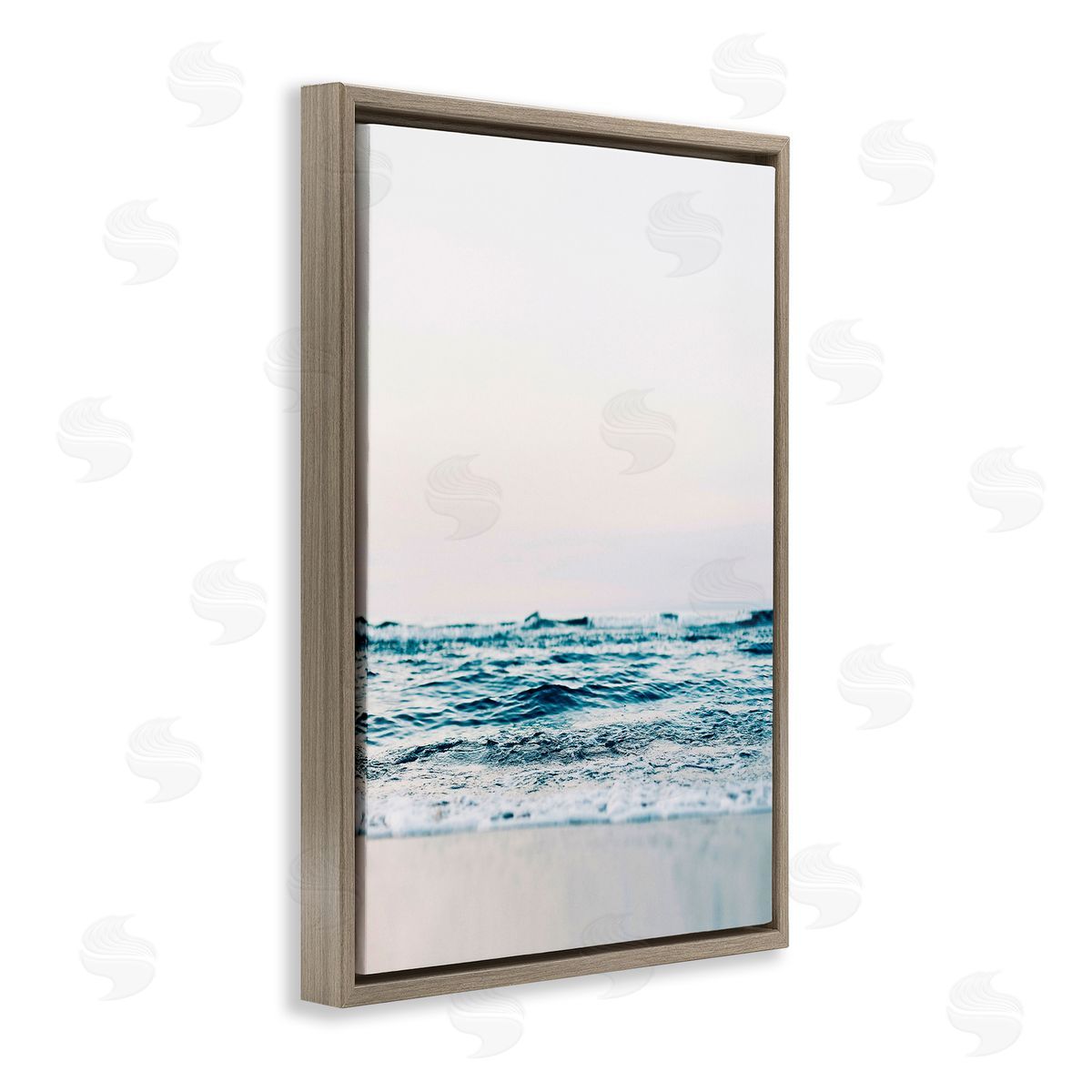 Subtle Beach Waves Brown Floating Frame Canvas Wall Art, Home Decor by Sisi and Seb