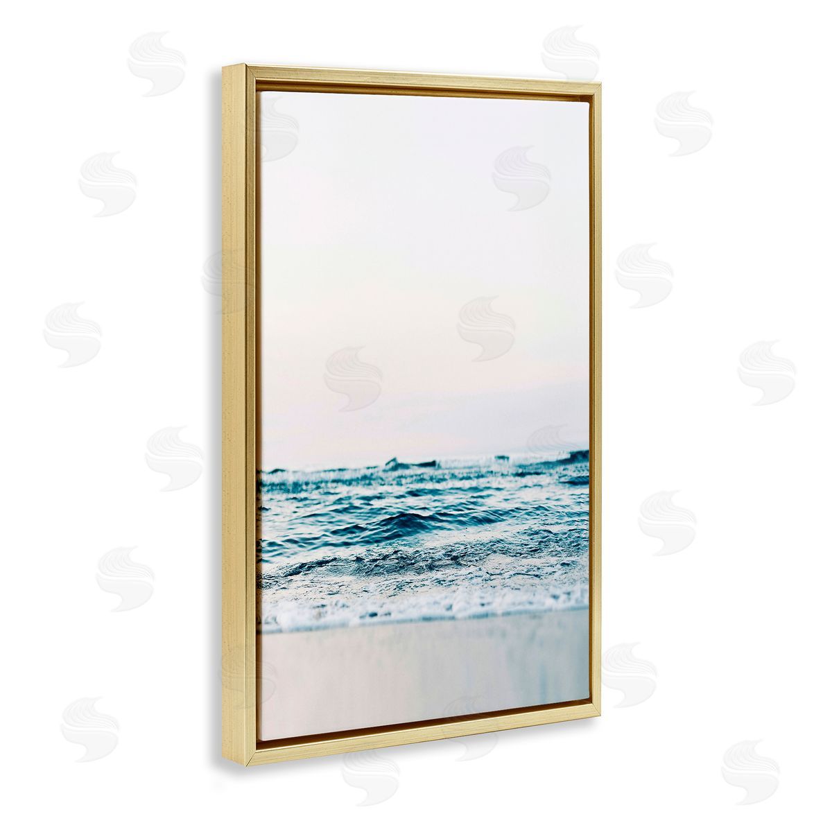 Subtle Beach Waves Gold Floating Frame Canvas Wall Art, Home Decor by Sisi and Seb
