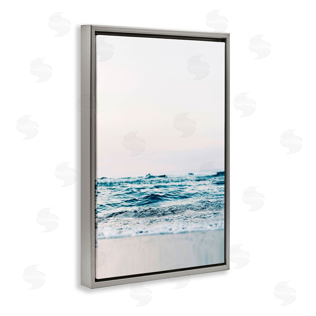Subtle Beach Waves Grey Floating Frame Canvas Wall Art, Home Decor by Sisi and Seb