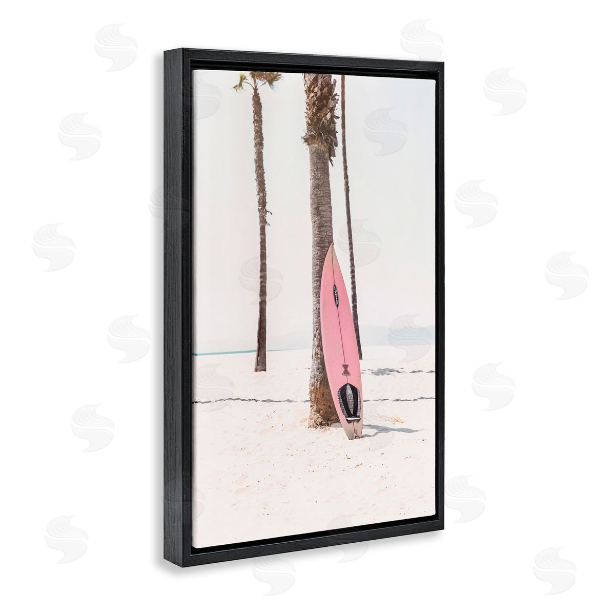 Pink Surf Board Black Floating Frame Canvas Wall Art, Home Decor by Sisi and Seb