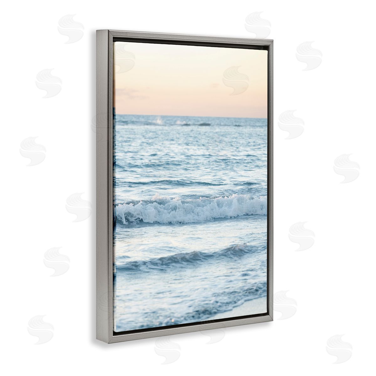 Sunset and Sea View Grey Floating Frame Canvas Wall Art, Home Decor by Sisi and Seb