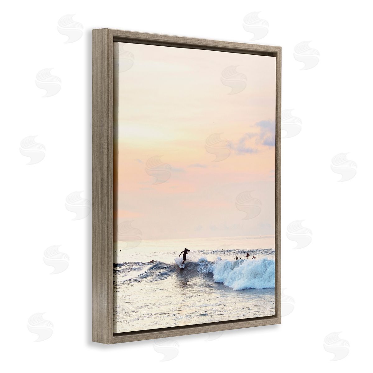 Sunset Surfer Landscape Brown Floating Frame Canvas Wall Art, Home Decor by Sisi and Seb