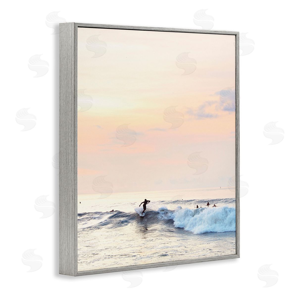 Sunset Surfer Landscape Grey Frame Print Wall Art, Home Decor by Sisi and Seb
