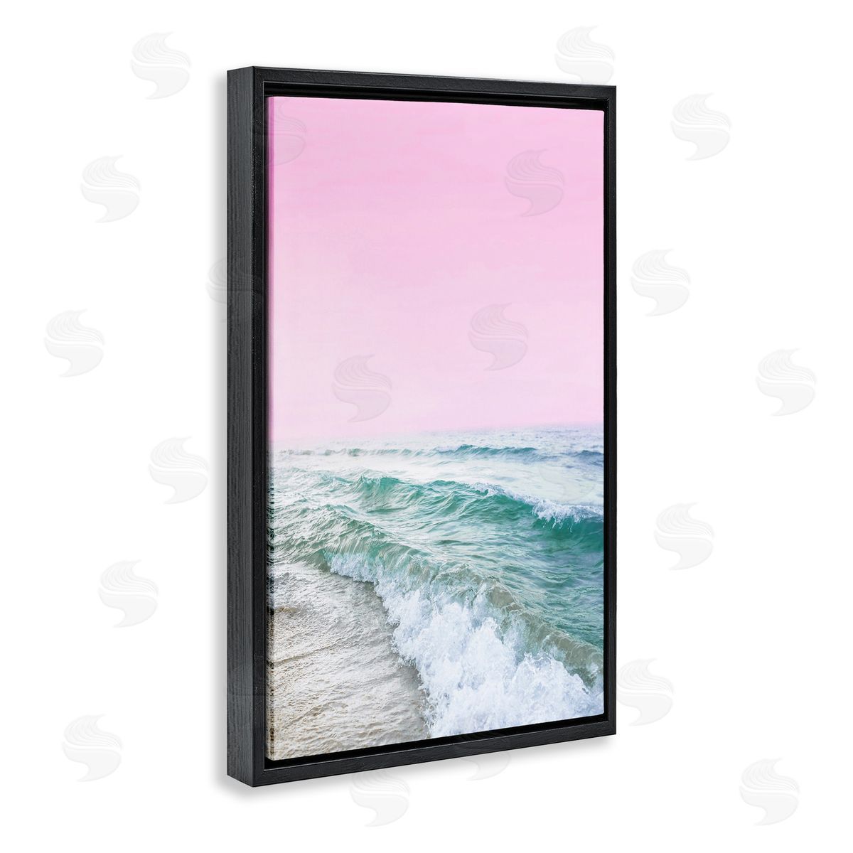 Pink Winter Sea Black Floating Frame Canvas Wall Art, Home Decor by Sisi and Seb