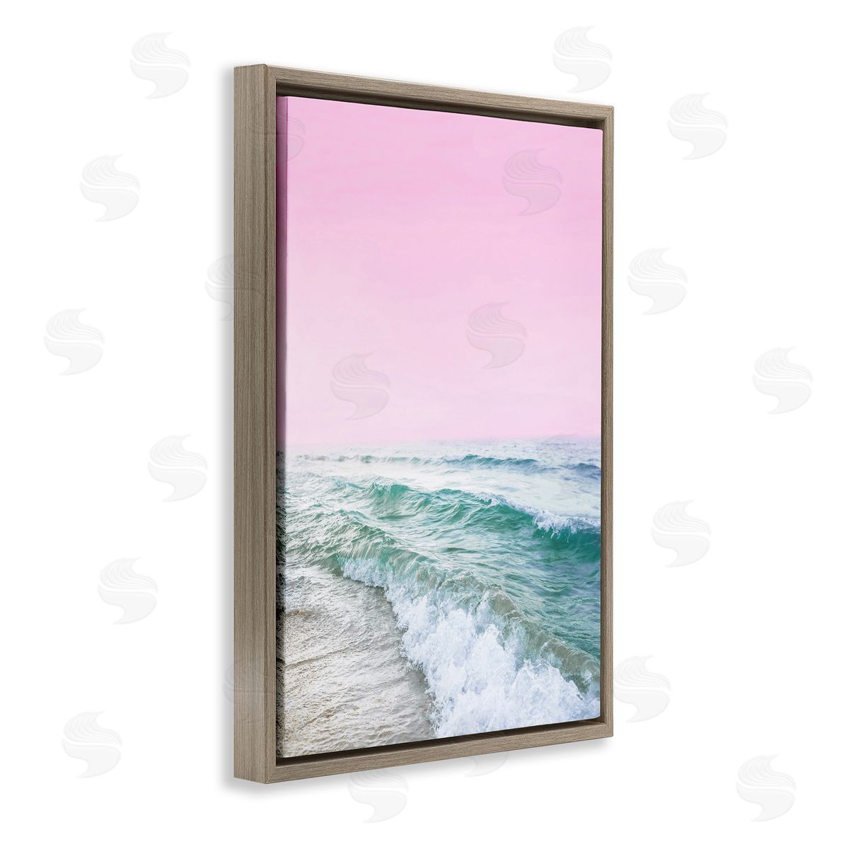 Pink Winter Sea Brown Floating Frame Canvas Wall Art, Home Decor by Sisi and Seb