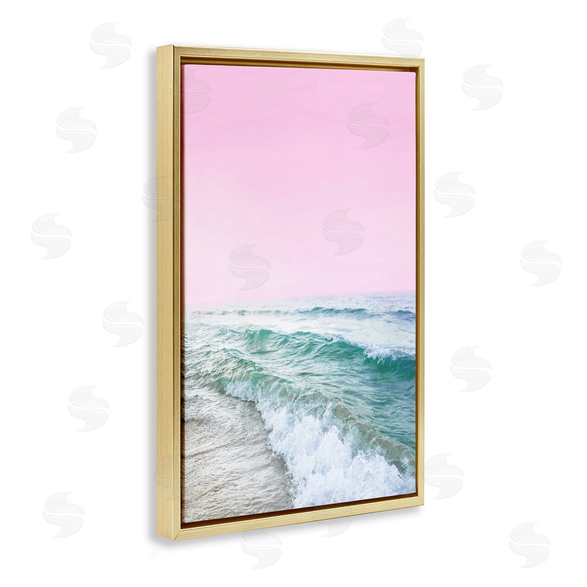 Pink Winter Sea Gold Floating Frame Canvas Wall Art, Home Decor by Sisi and Seb