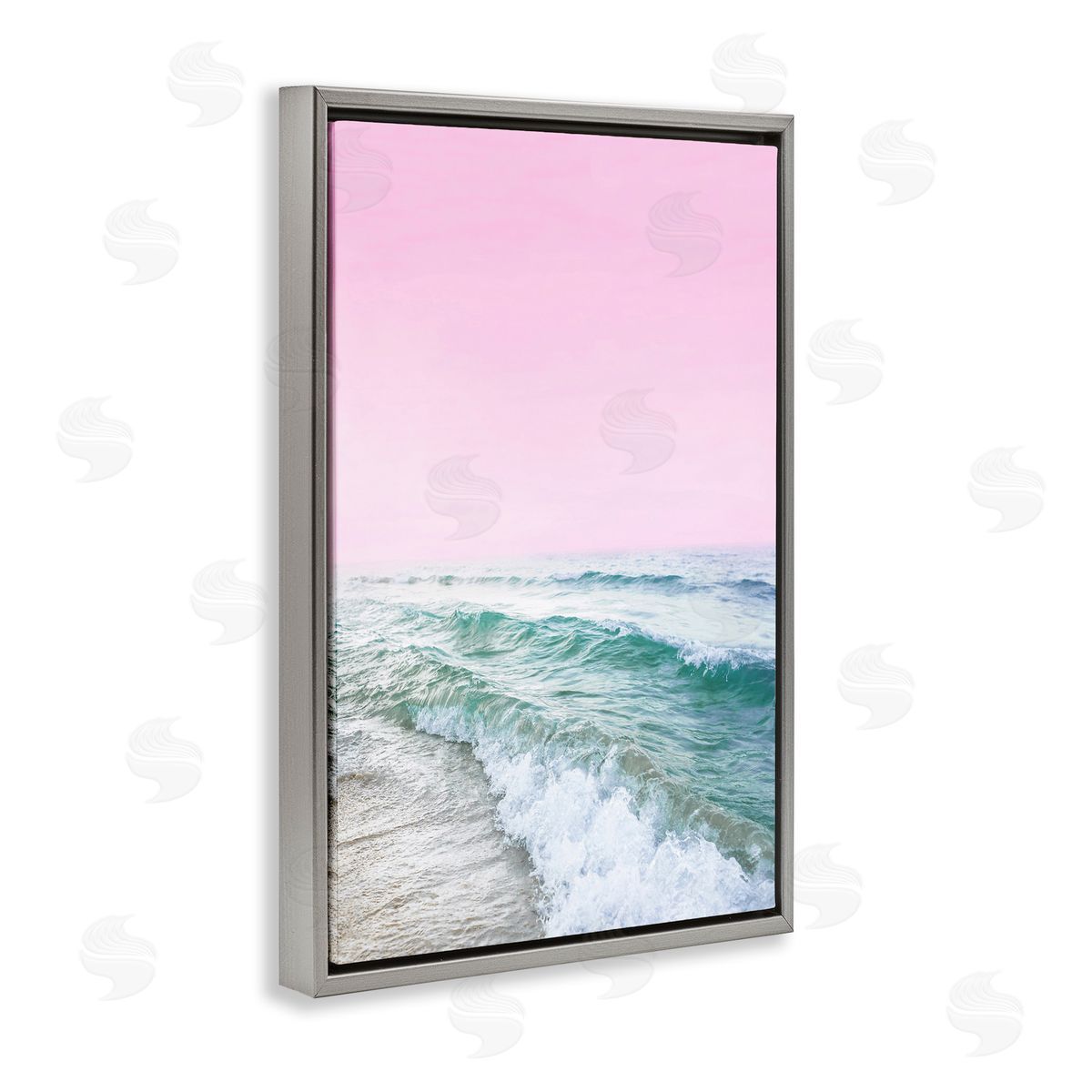 Pink Winter Sea Grey Floating Frame Canvas Wall Art, Home Decor by Sisi and Seb