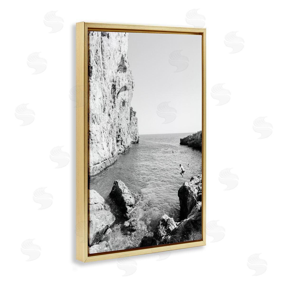The Dive Cove Gold Floating Frame Canvas Wall Art, Home Decor by Sisi and Seb