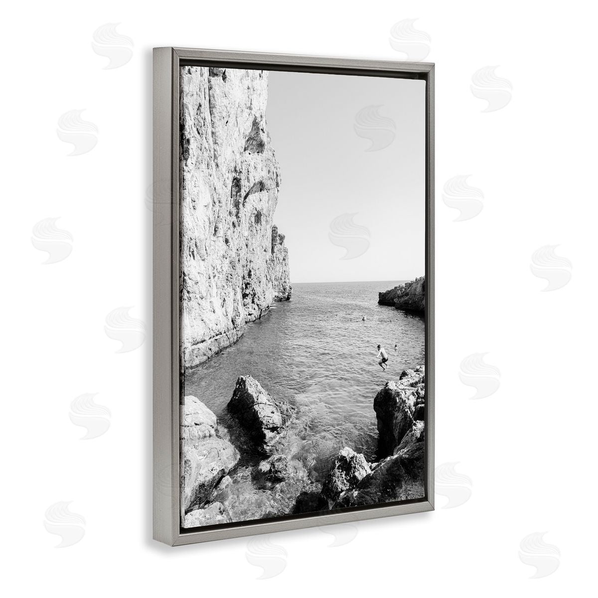 The Dive Cove Grey Floating Frame Canvas Wall Art, Home Decor by Sisi and Seb
