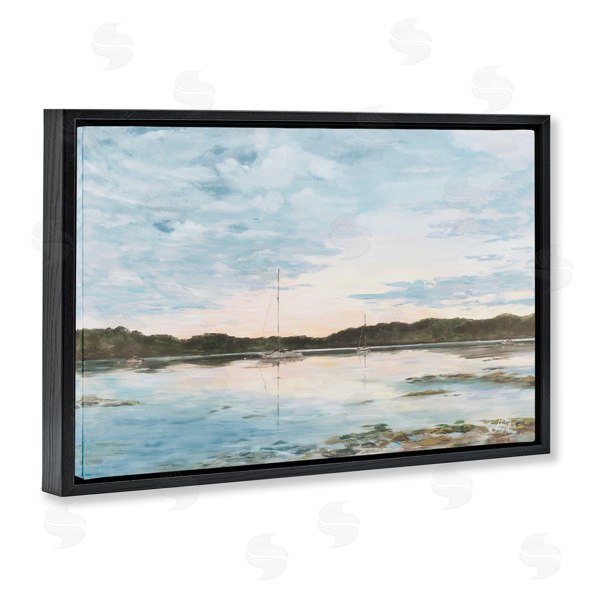 Quiet Day on Lake Black Floating Frame Canvas Wall Art, Home Decor by Julie DeRice