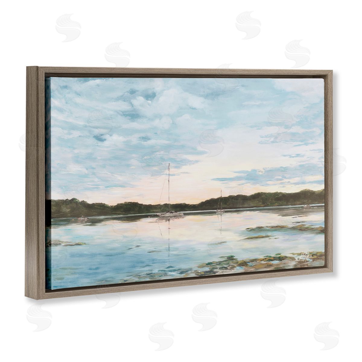 Quiet Day on Lake Brown Floating Frame Canvas Wall Art, Home Decor by Julie DeRice