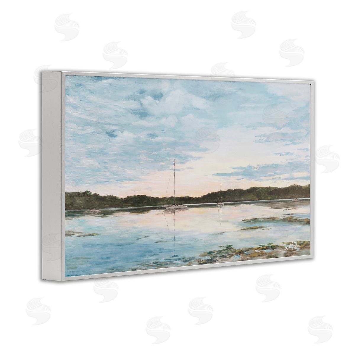Quiet Day on Lake White Frame Print Wall Art, Home Decor by Julie DeRice