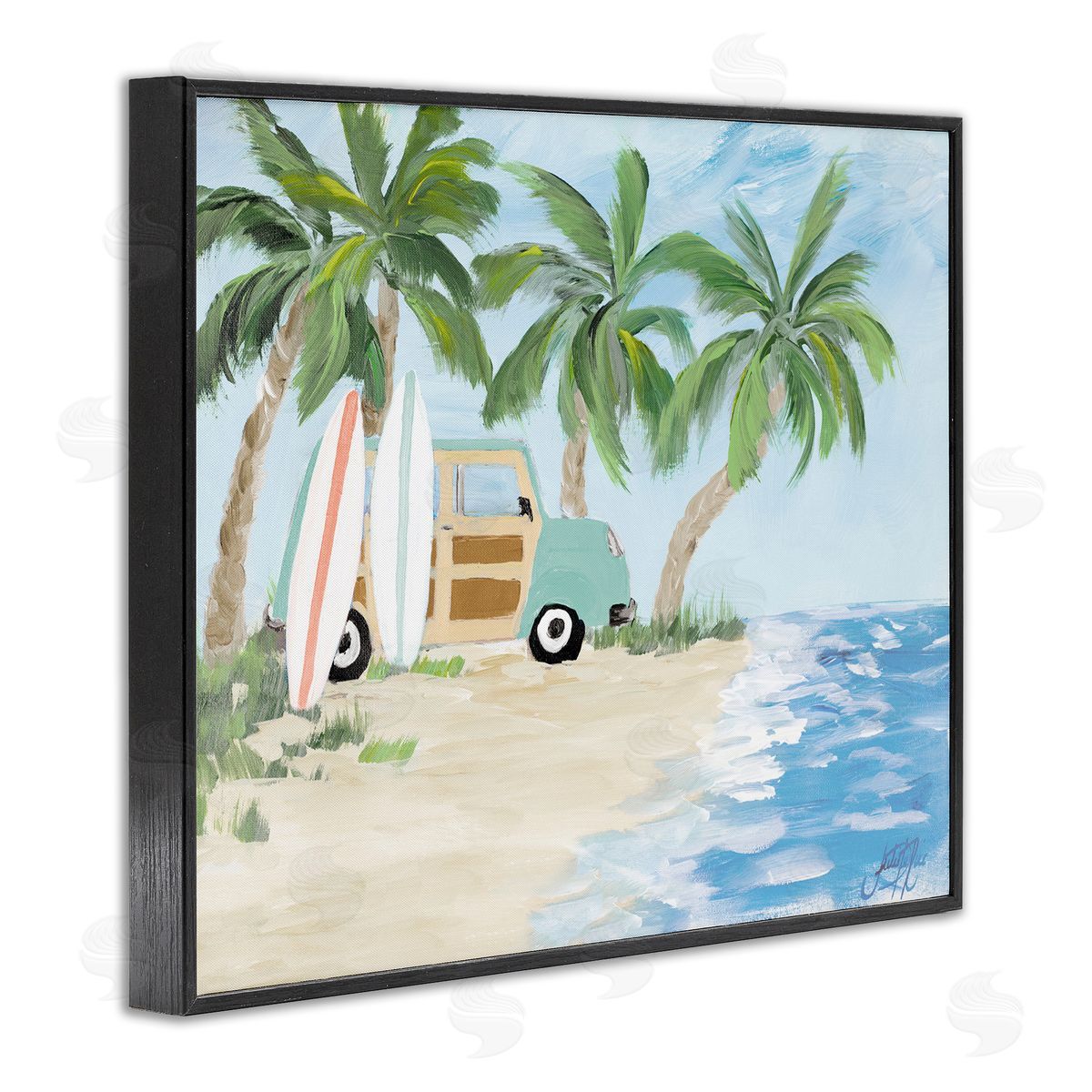 Tropical Vacation Surfboards Black Frame Print Wall Art, Home Decor by Julie DeRice