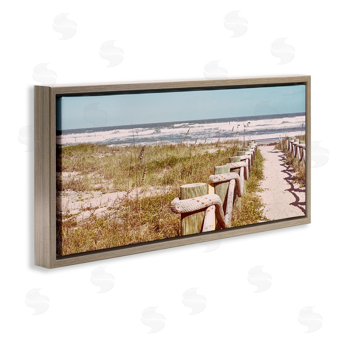 Eastern Beach Walkway Brown Floating Frame Canvas Wall Art, Home Decor by Stede Bonnett