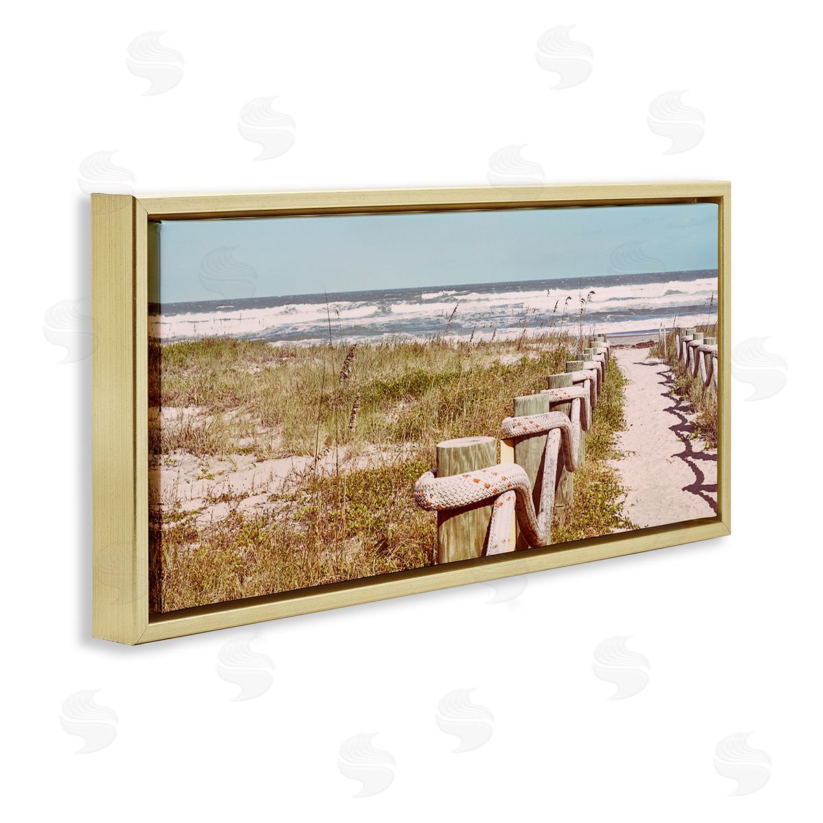 Eastern Beach Walkway Gold Floating Frame Canvas Wall Art, Home Decor by Stede Bonnett